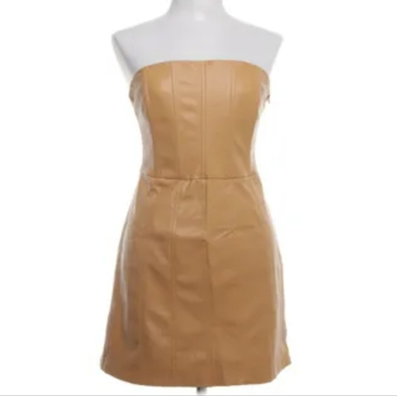 ZARA WOMAN NWT CARAMEL FAUX LEATHER DRESS SIZE MEDIUM - Picture 4 of 10